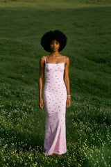 Ribbed Cherry Bodycon Maxi Floral Dress