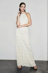 Open Back Ruched Stripe Tie Ruffle Maxi Vacation Dress