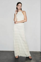 Open Back Ruched Stripe Tie Ruffle Maxi Vacation Dress