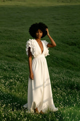 V Neck Ruffled High Waist Dress