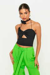 Halter Neck Applique Twist Front Backless Camisole