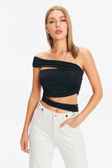 Asymmetrical Neck Cut Out Crop Top