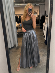Gold Silver Pleated High Waist Skirt