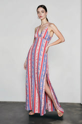 Bohemian Print V Neck Cami Slit Vacation Dress