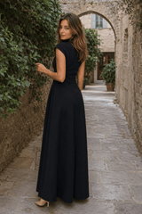 Solid Sleeveless Ruched Waist Elegant Dress