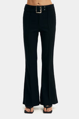 Low Waist Solid Flared Pants With Belt