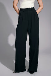 High Waist Dual Pocket Draped Wide Leg Pants