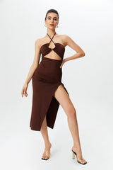 Halter Neck Split Thigh Maxi Dress
