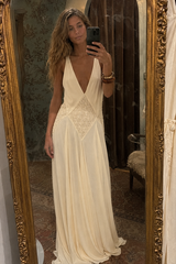 Deep V Neck Lace Patchwork Boho Dress
