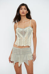 Plunging Neck Lettuce Trim Mesh Crop Top