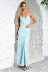 Printed Satin Cami Slit Silk Dress