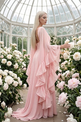 Ruffle Flared Sleeve Tulle Puff Tiered Maxi Dress