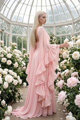 Ruffle Flared Sleeve Tulle Puff Tiered Maxi Dress