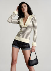 Waffle Striped Patchwork Color Block Long Sleeve Tee