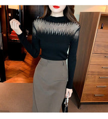 Mock Neck Sheer Panel Knit Top