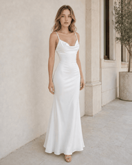 Solid Cowl Neck Backless Lace Patchwork Maxi Dress