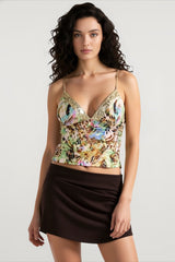 Lace Panel Deep V Cami Top