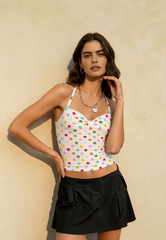 Colorful Polka Dot Halter Slim Fit Crop Top
