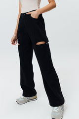 Cut Out Zip Up Straight Leg Casual Pants