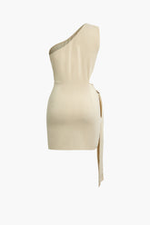 Asymmetrical Cut Out Ruched Tie Mini Dress