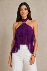 Chic Solid Ruffle Slim Halter Top