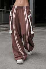 Striped Belted Wide Leg Cargo Pants