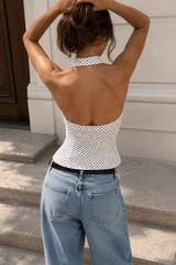 Polka Dot Halter Backless Crop Top