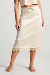 Elegant Lace Trim Tie Waist Midi Skirt