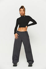 Low Waist Drawstring Solid Cargo Pants
