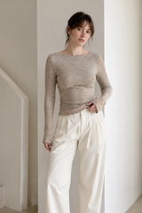 Basic Crew Neck Backless Striped Fitted Knit Blouse
