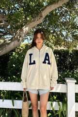 Embroidered Floral Print Zip Hoodie