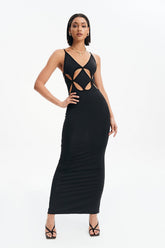 Solid Backless Cut Out Maxi Dress