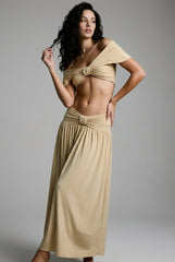 Off Shoulder Crop Ruched Maxi Vacation Set