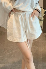 Washed White Linen Draped Loose Shorts Pants