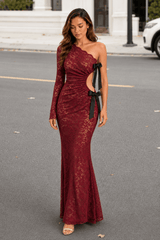 Sexy Lace One-Shoulder Bow Maxi Dress