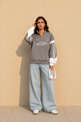 Half-Zip Stand Collar Letter Print Hoodie