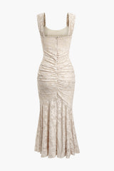 Floral Pattern Asymmetrical Hem Ruched Mermaid Sleeveless Maxi Dress
