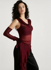 Cyber Grunge Mesh See Through Hooded Sheer Top