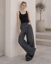 Washed Multi Pocket Flared Cargo Pants