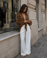 Y2K Leopard Front Tie Blouse