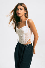 Floral Lace Backless Lace Up Crop Top