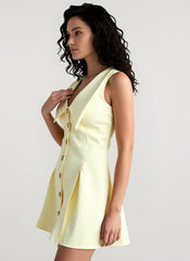 Simple Sleeveless Lapel Button Waist Mini Dress