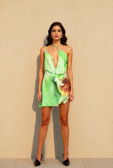 Sexy Printed Cowl Neck One Shoulder Mini Dress