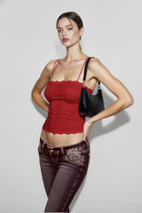 Vintage Solid Lace Camisole Mesh Sheer Top