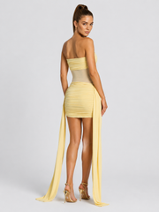Mesh Patchwork Strapless Party Dress