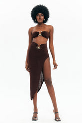 Metal Detail Tube Top & Asymmetrical Hem Skirt Set