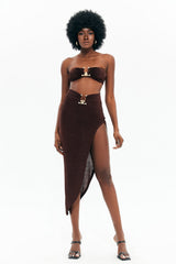 Metal Detail Tube Top & Asymmetrical Hem Skirt Set