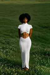 Knitted Crop Top Hollow Out Design Two Piece Shorts Set