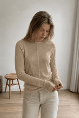 White Crew Neck Long-Sleeve Layering Knit Top