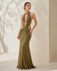 Elegant Sexy Cutout Rhinestone Backless Maxi Dress